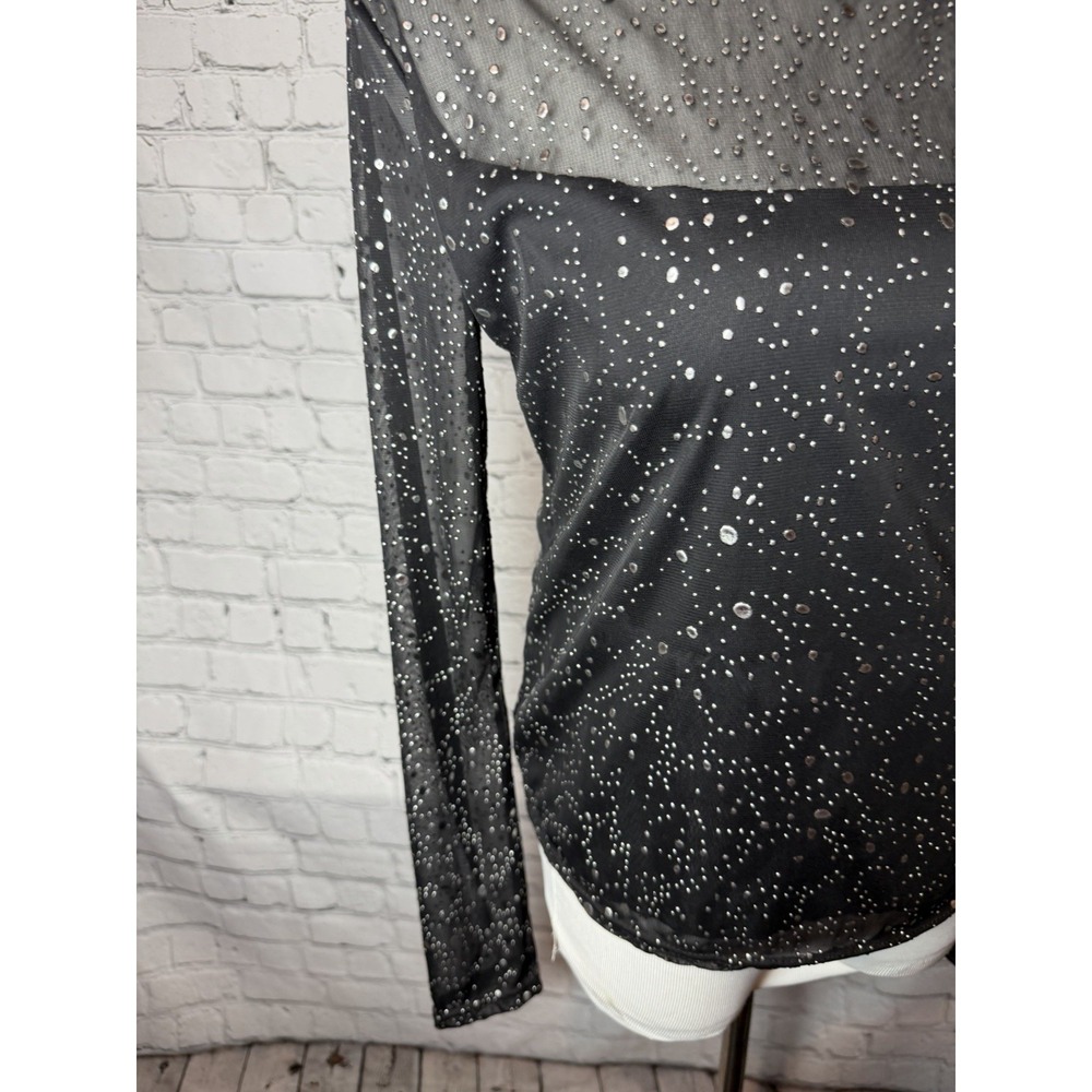 Rave City Y2K Whimsy Grunge Goth Party Sheer Black Long Sleeve Mesh Top L - Picture 3 of 10